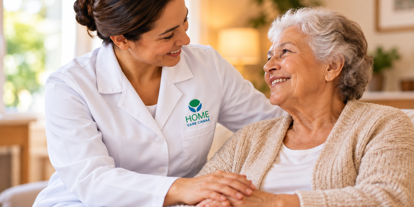 Cuidadora da Home Care Canaã oferecendo apoio e companhia a uma idosa em casa